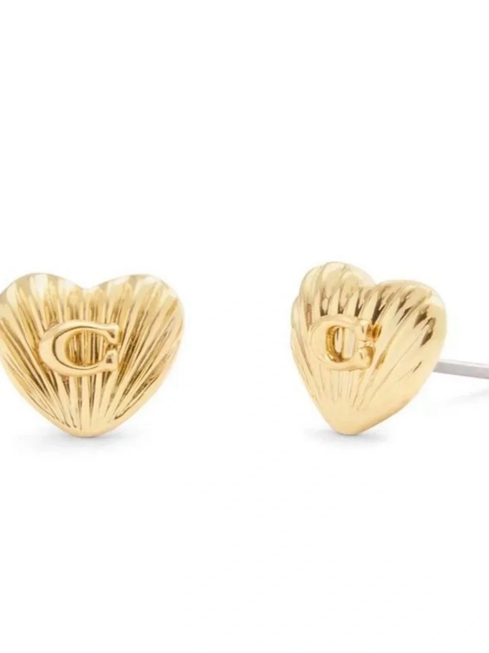 COACH Gold Heart Logo Stud Earrings - Picture 12 of 13
